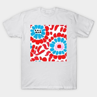 Bright red and turquoise abstract retro flowers T-Shirt